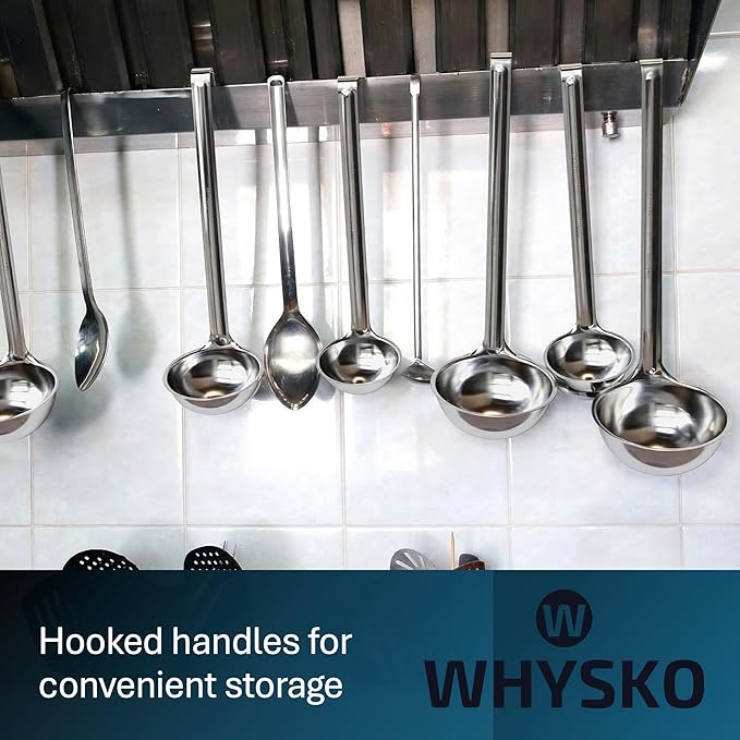 Whysko Soup Ladle Stainless Steel, 2 oz Metal Ladle Spoon, Rustproof Heat Resistant Materials for Cooking and Serving Soups and Sauces, Commercial Grade for Restaurants Catering and Kitchen Essentials