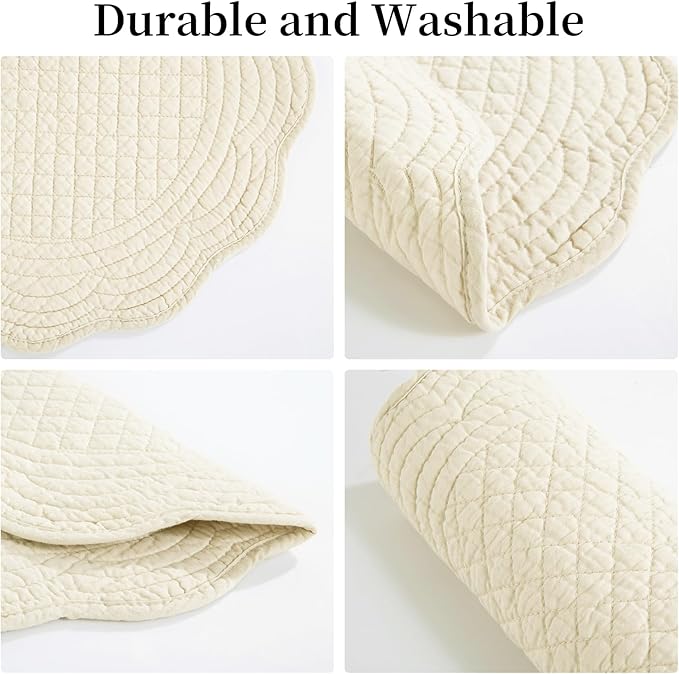 HOMBYS Quilted Placemats Set of 6 Washable Round Placemats for Kitchen Table-100% Cotton Fabric 14 Inch Round Table Mats, Cotton Fabric with Microfiber Filling, (14"x14", Flax)