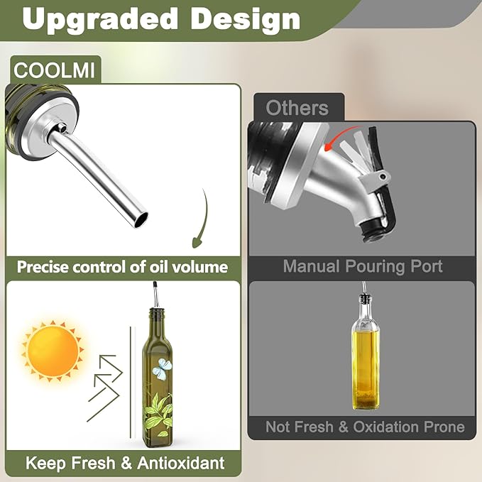 COOLMI Oil and Vinegar Dispenser Set - 17oz/500ML Premium Glass Olive Oil Dispenser Bottles for Kitchen, Oil Dispenser for Kitchen (Butterfly)
