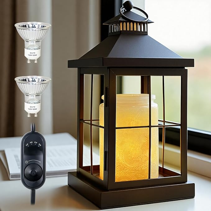 Candle Warmer Lamp with Timer,Lantern Warmer Compatible with 3 Wick Candles,Vintage Dimmable Lamp Candle Warmer Lantern Decor for Home Living Room Office Desk