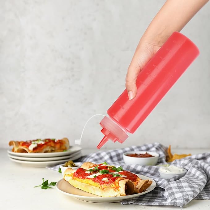6 Pack 32 oz Squeeze Bottles for Sauces Plastic Condiment Squeeze Bottles, Wide Mouth with Caps, Perfect for ketchup, BBQ, Condiments, Oil, Icing, Liquids