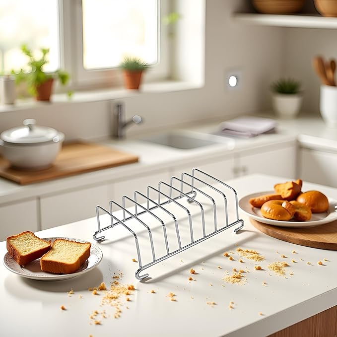 Silver 8 Holes Stainless Steel Tool Toast Cooling Grid Bread Rack Rectangle Air Fryer Accessories Organizer Safe Healthy Stainless Steel Toast Rack Baking Tools and Accessories(ZS489), 3