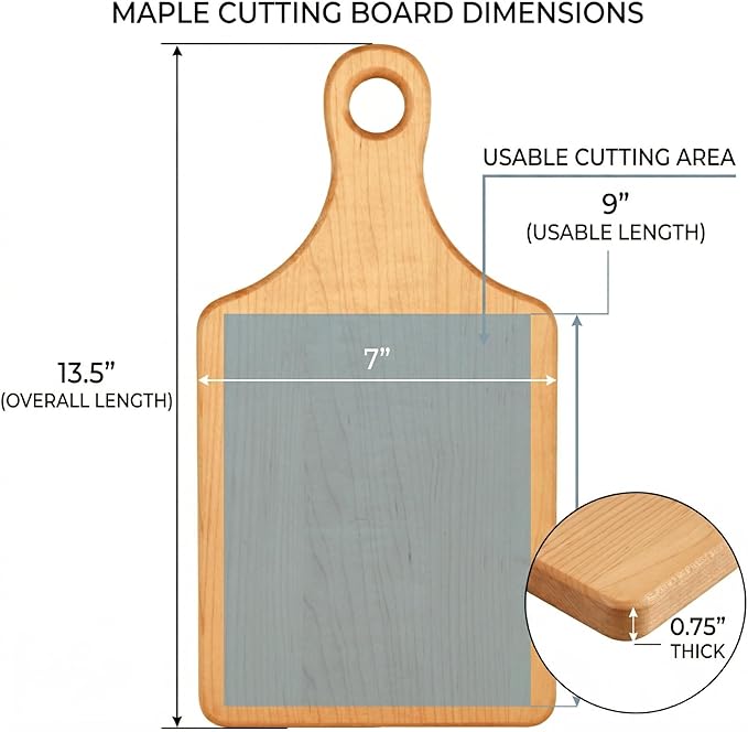 Handcrafted Maple Cutting Board with Handle – Eco-Friendly, Charcuterie Serving Tray, Wooden Chopping Board, Made in USA Kitchen Essential