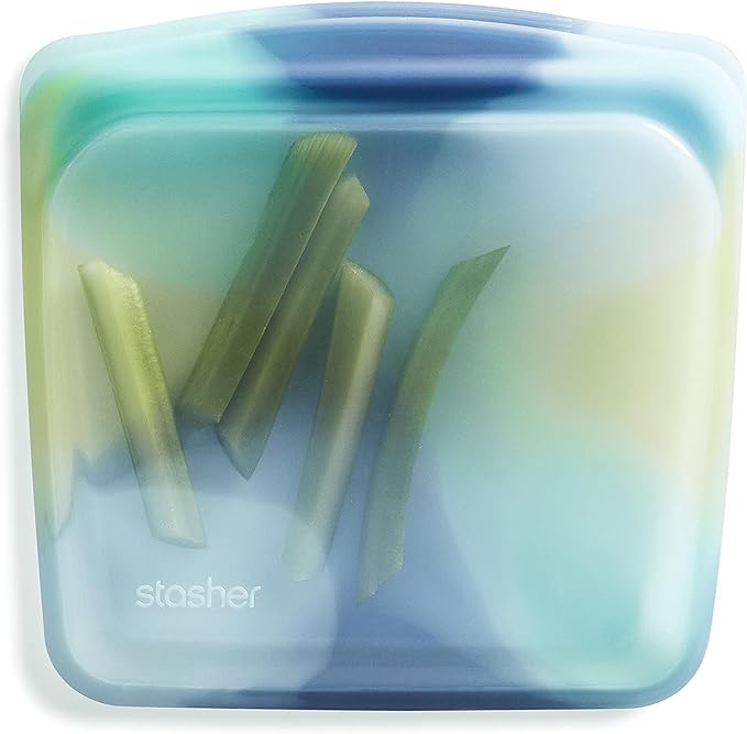 Stasher Silicone Reusable Storage Bag, Sandwich Bag, Freezer Bags, Microwave, Dishwasher, Oven Safe, Sous Vide, Lunch Container, Eco Friendly, Leak-free, Food Storage Bags, 28 oz, Tie Dye Blue | Reusable Food Bag