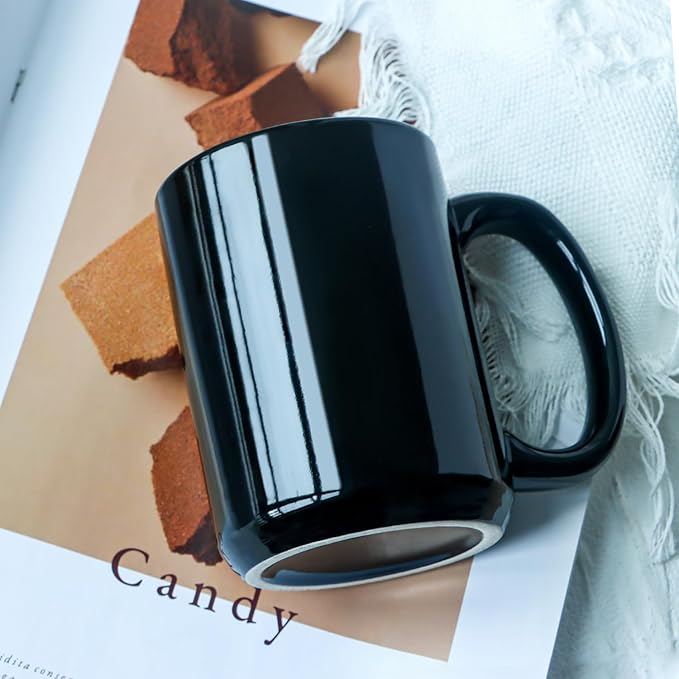 16 OZ Porcelain Coffee Mugs, Classic Blank Ceramic Cup with Large Handle for Tea Latte Cappuccino, Set of 4, Black