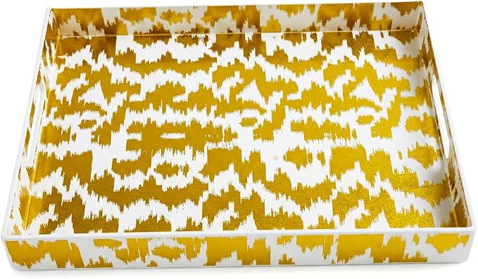 White & Gold Glitter Abstract Serving Tray with Handles, 15.8”x11.7”x1.6” Rectangular Decor Tray – Multipurpose for Breakfast in Bed, Bathroom Vanity, Living Room & Entertaining