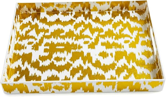 White & Gold Glitter Abstract Serving Tray with Handles, 15.8”x11.7”x1.6” Rectangular Decor Tray – Multipurpose for Breakfast in Bed, Bathroom Vanity, Living Room & Entertaining