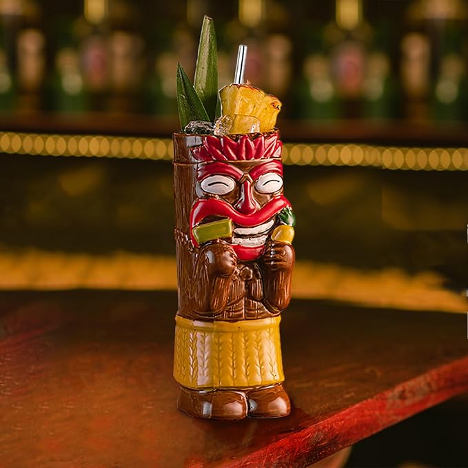 Gift-Set Tiki Mugs for Cocktail Set of 2 - Ceramic Tiki Cups,Tiki Glasses Cute Exotic Cocktail Glasses, For Hawaiian Party And Tiki Bar
