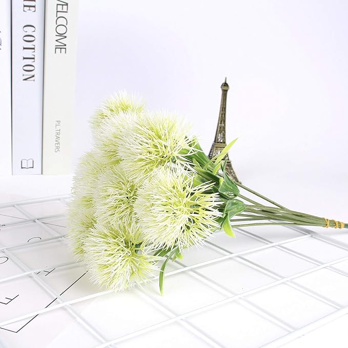 CATTREE Artificial Dandelion Flowers, Plastic Plants Shrubs Bushes Fake Grass Wedding Indoor Outdoor Home Garden Verandah Centerpieces Arrangements Party Decoration Planting Filler - White 10 Pcs