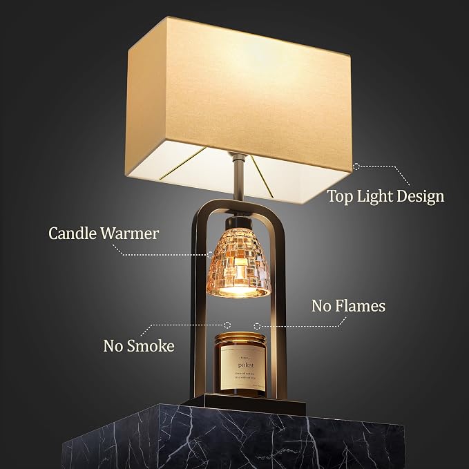PoKat Electric Candle Warmer Lamps Gold, Lamp Candle Warmers with Timer Dimmer, Wax Light Warming Table Lamps Set of 2 for Jar Candles, Modern Bedside Lamp for Home Decor Living Room, Bulb Included