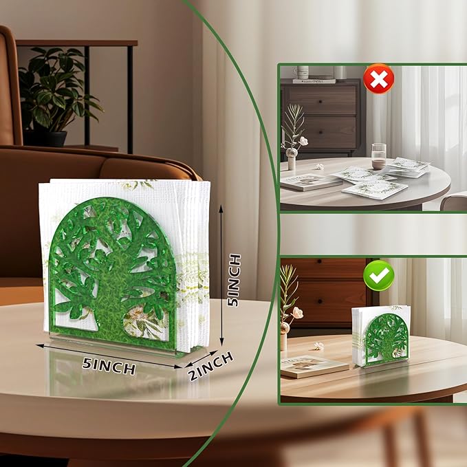 Napkin Holder, 2 PCS Green Acrylic Napkin Holder for Table, Standing Paper Napkin Dispenser for Kitchen Home Tree Design Cocktail Napkin Organizer for Coffee Shop Table Decor (2pcs Tree-Shaped Green)