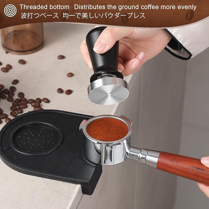 Espresso Tamper,Stainless Steel Ripple Base Coffee Tamper,Espresso Accessories,Calibrated Loaded Espresso Tamper,Ergonomic Handle Espresso Tamper,Fits Most Portafilters,Espresso Tamper (Black, 58mm)