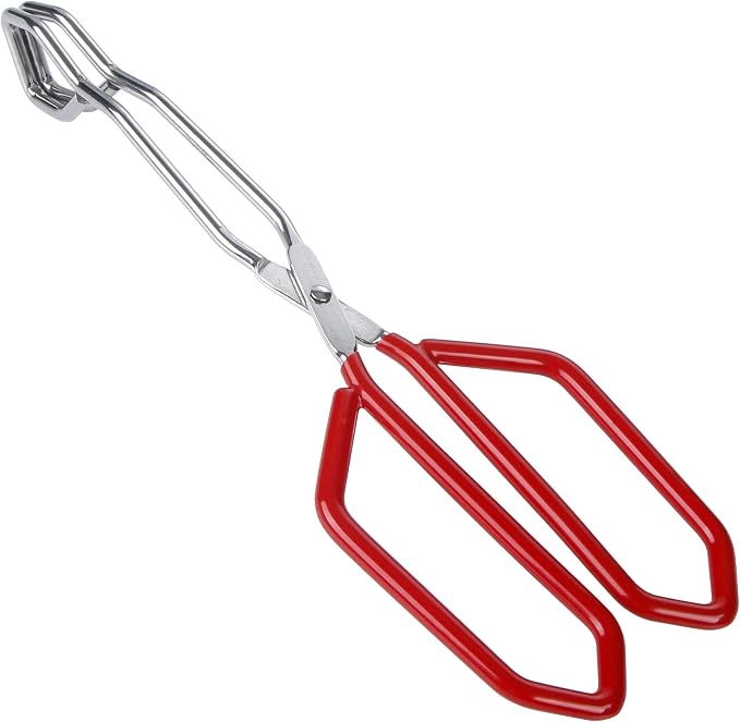 MSY BIGSUNNY Stainless Steel Scissor Tongs Heavy Duty Cooking Tongs with Soft Handles (1, red 11")
