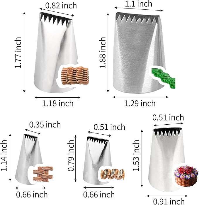 5PCS Basketweave Piping Tip Set, Stainless Steel 3D Half Row Icing Nozzles Braided Flower Cake Decorating Tools for Pastry and Fondant,Suitable for cakes, cupcakes