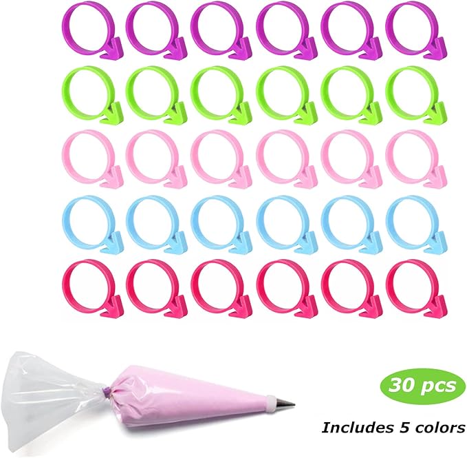 30 Pcs Pastry Bag Ties, Silicone Icing Bag Ties, Reusable Piping Bag Ties Decoration Bag Cake and Pastry Supplies Clips, Includes 5 Color. Suitable for Cupcakes Cookies and Pastry Seal (5 Color)