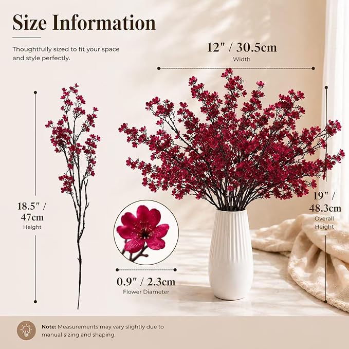 Mandy's Burgundy Artificial Baby’s Breath Flowers 6 Bundles Silk Gypsophila, 18.5 Inch European Style Modern Home Decor Centerpiece, Neutral Wedding Flower Arrangements