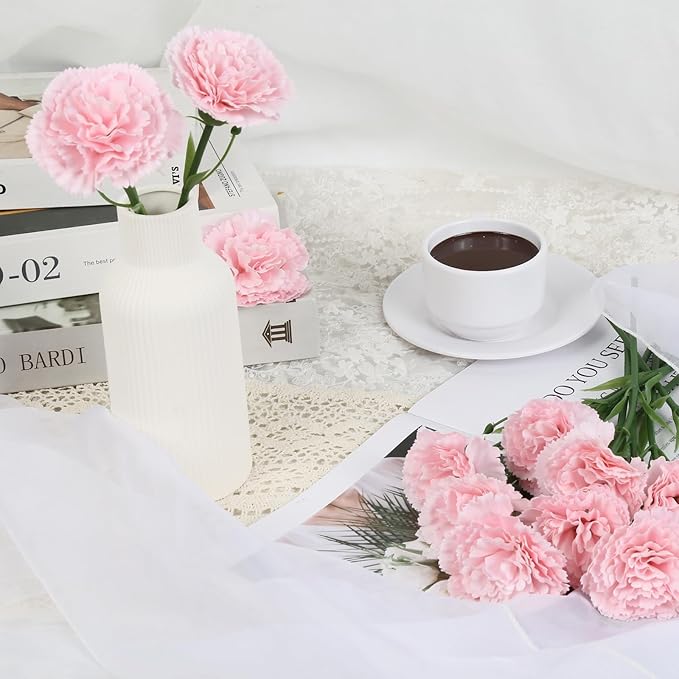 Blush Pink Carnations Artificial Flowers 15pcs Real Touch Carnation Flowers Latex Silk Flowers with Stems for Wedding Bouquets for Bridal Home Table Centerpieces (Latex Nude Pink)