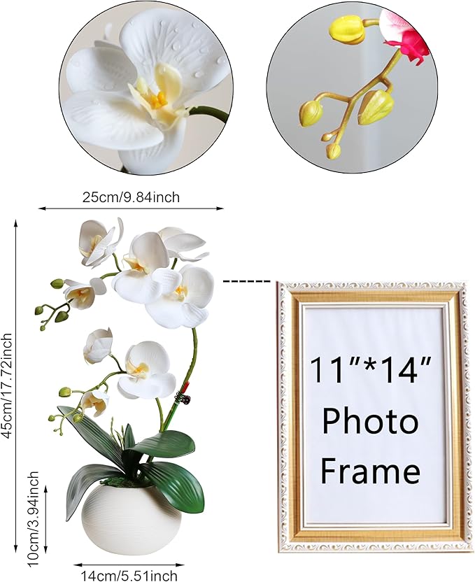 Forlaoers Tall 17" White Real Touch Orchid Artificial Flowers with Vase Fake Orchids Silk Floral for Home Decor Indoor Bathroom Decoration Potted Office Table Top Centerpieces Arrangements
