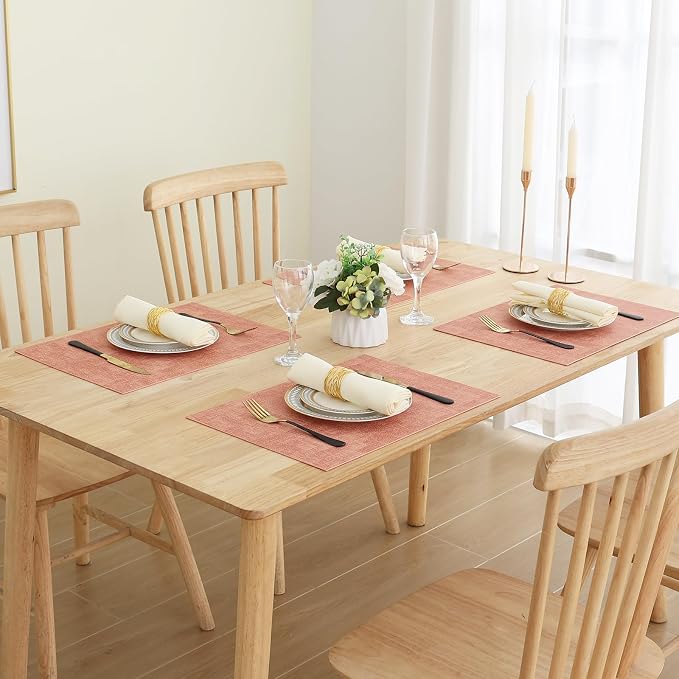 Homaxy Faux Leather Heat Resistant Placemats for Dining Table Set of 8, Waterproof Wipeable Washable PU Table Mats, Easy to Clean Anti-Slip Place Mats, 11.8" x 17", Pink
