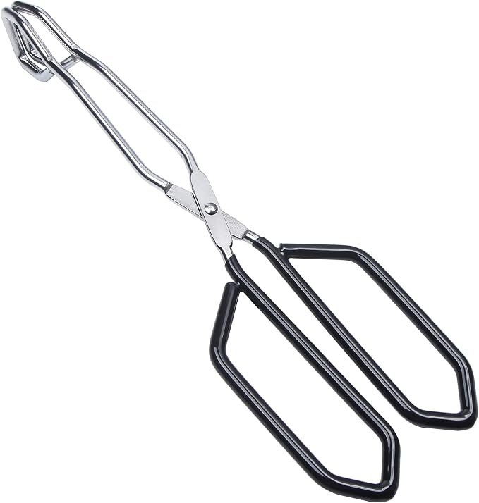 MSY BIGSUNNY Scissor Tongs Heavy Duty Cooking Tongs with Soft Handles (Stainless Steel, black 11")