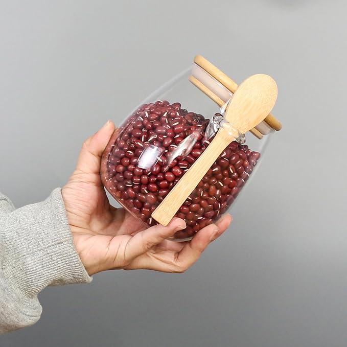 Glass Storage jars with Bamboo Lids and Spoon -38 oz Airtight Storage Containers Glass jar,Wide Mouth,Leak-Proof,Comes Suitable for Coffee Beans, Tea Leaves,Grains, Dried Fruits (Large4PCS)