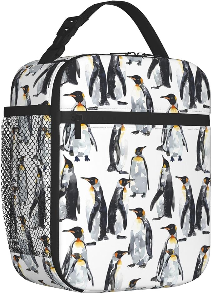 Reusable Penguin Lunch Box for Kids Girls Boys Women Adult, Insulated Cute Lunch Bag,Polyester Cooler Handbags Case for School Picnic Work Travel Outdoor Beach or Hiking