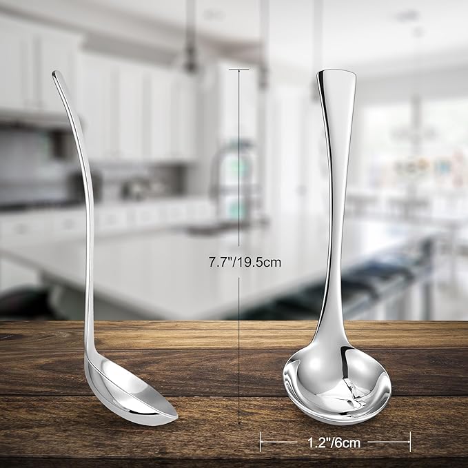KEAWELL Premium Austin 1-Piece Sauce Ladle and 1 Piece Gravy Ladle, 18/10 Stainless Steel, Silver, Dishwasher Safe