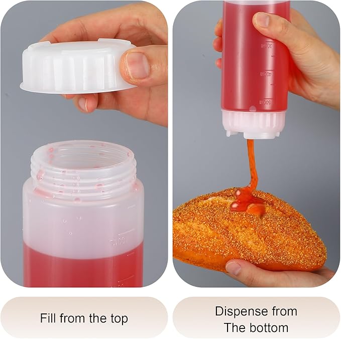 4 Pcs Refillable Squeeze Bottles 20 oz Large Condiment Squeeze Bottle Inverted Plastic Tip Sauce Dispenser Bottle for Sauces Ketchup Sour Cream Self Sealing Syrup Dispenser for Restaurants(White)