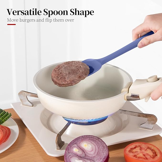 Silicone Spoon Spatulas Set, 600ºF Heat-Resistant BPA-Free Non-Stick Rubber Spoonulas Kitchen Baking Cooking Spoons Versatile for Scooping, Mixing, Stirring, Serving (Set of 3, Multi-4)