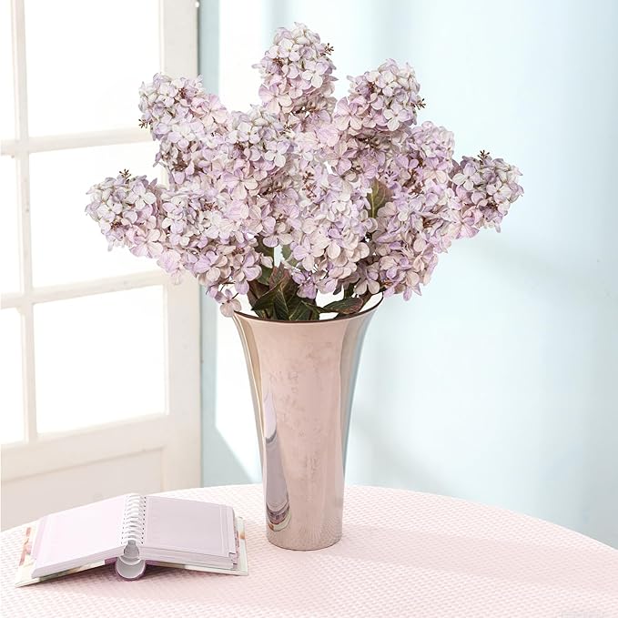Ttranewsoo Fake Hydrangea Silk Flowers with Stems,Faux Hydrangea Artificial Flowers Purple for Home Wedding,Dried Hydrangea Artificial Flowers Bouquet Vase Decor 24"（Light Purple ） 8pcs No Vase