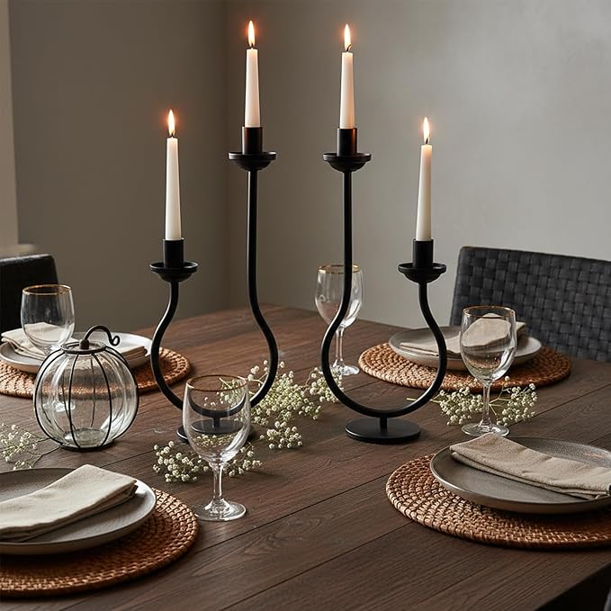 Black Metal Taper Candle Holder Candlestick Holder, Modern Tall Candelabra Decorative Centerpiece Candle Stand for Table Fireplace Mantel Wedding Housewarming Gift