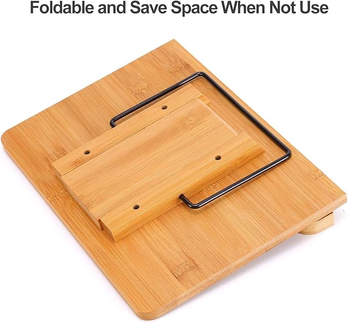 MEGREZ Bamboo Book Stand 13.2 x 9.4 inch, Foldable Cookbook Holder with 6 Adjustable Height, Reading Book Holder for Recipe, Music Book, Textbook, Tablet Stand, Butterflies