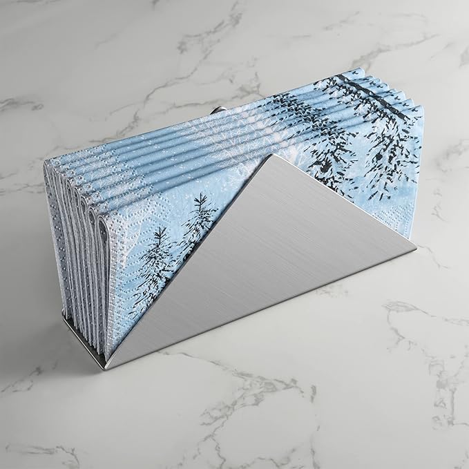 Silver Stainless Steel304# Napkin Holder for Table,Metal Standing Tissue Dispenser Organizer for Kitchen Dining Table,Cocktail Picnic Bar Napkins Holder,Upright Metal Napkin Dispenser.1 Piece