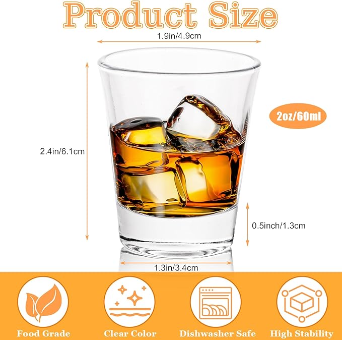 QTLCOHD 48 Pack 2 Oz Shot Glasses Bulk Clear Small Shot Cups Glass Set with Heavy Base for Vodka, Whiskey, Tequila, Espresso, Liquor