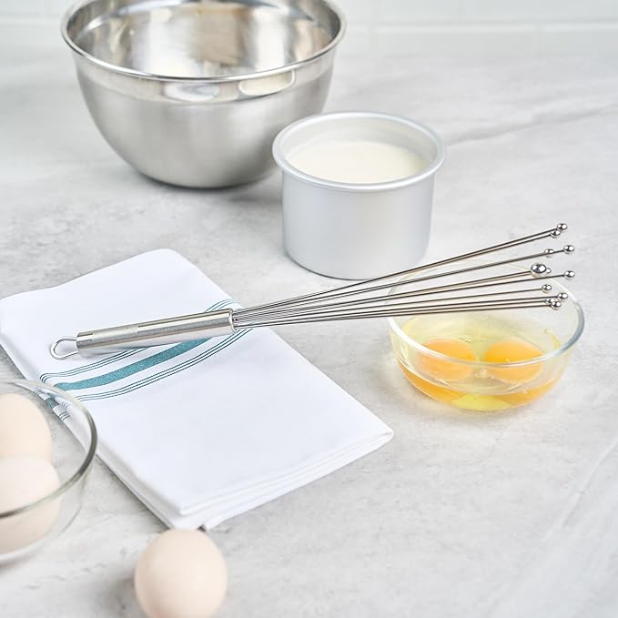 Restaurantware 12.5 in Stainless Steel Ball Whisk - 6 Pack - German Standard Egg Beater with Ergonomic Handle, Dishwasher Safe - Manual Mixer Cooking Whisk for Baking, Stirring, Sauces, Beating