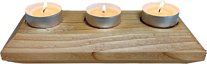 Wooden 3 Tea Light Candle Holder, 8 Inches (Golden Pecan, Modern Taper)