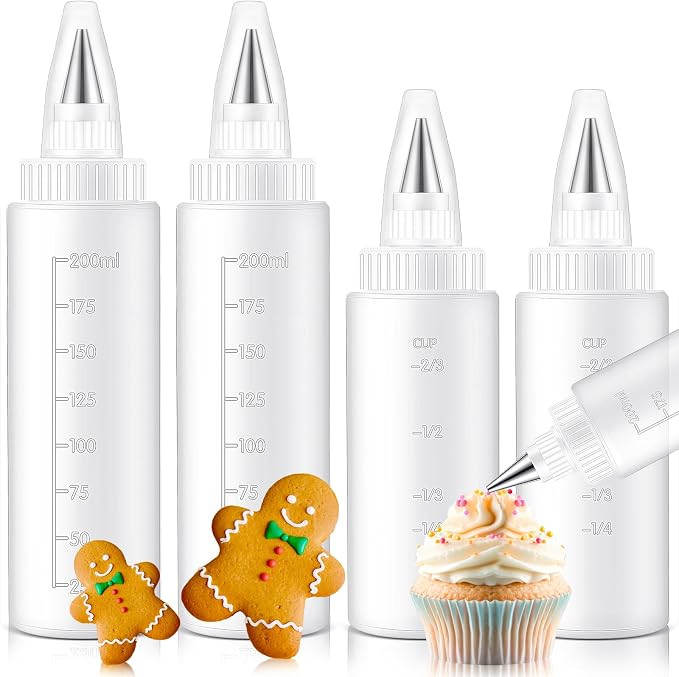 4 Pcs Plastic Squeeze Bottles for Cookie Icing Bottle Decorating Supplies Squeezing Applicator Writer for Food Coloring Frosting Pancake Arts(4 oz & 8 oz)