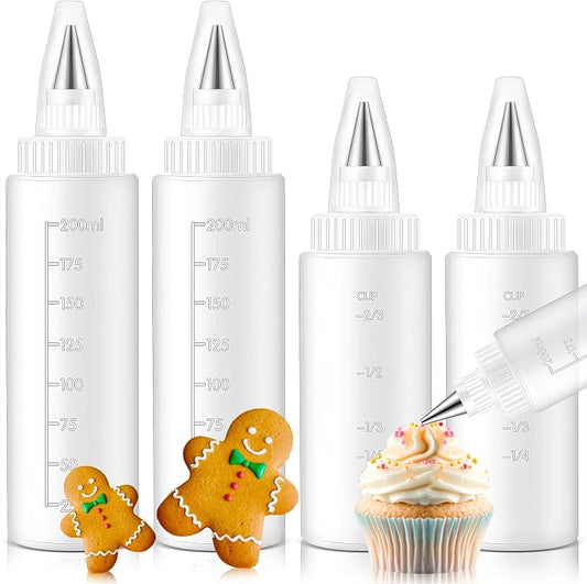4 Pcs Plastic Squeeze Bottles for Cookie Icing Bottle Decorating Supplies Squeezing Applicator Writer for Food Coloring Frosting Pancake Arts(4 oz & 8 oz)