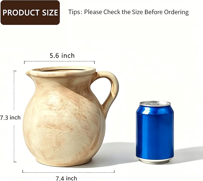 Rustic Kitchen Utensil Holder, 7.3'' Ceramic Vintage Utensil Crock for Counter, Farmhouse Utensil Crock Countertop Organizer for Spatulas Spoons Cooking Tools, Modern Home Kitchen Decor (Light Clay)