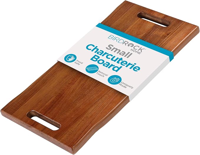 BIRDROCK HOME Acacia Wooden Cheese & Charcuterie Board with Handles 22" | Rectangular Food Platter for Bread, Meat, or Appetizers | Natural Wood Serving Tray Cutting Board for Kitchen & Outdoor Use