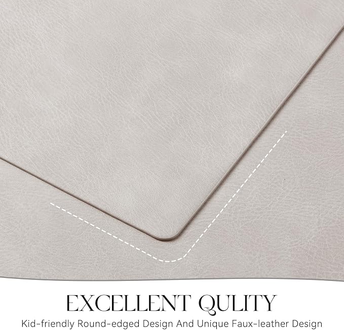 MOSAYT Vinyl Placemats Set of 8-12 X 17 Inch - Faux Leather 100% Waterproof Oil-Proof Wipeable PU Place Mats, Heat Resistant Reversible Table Mats for Kitchen, Dining, Outdoor, Light Grey