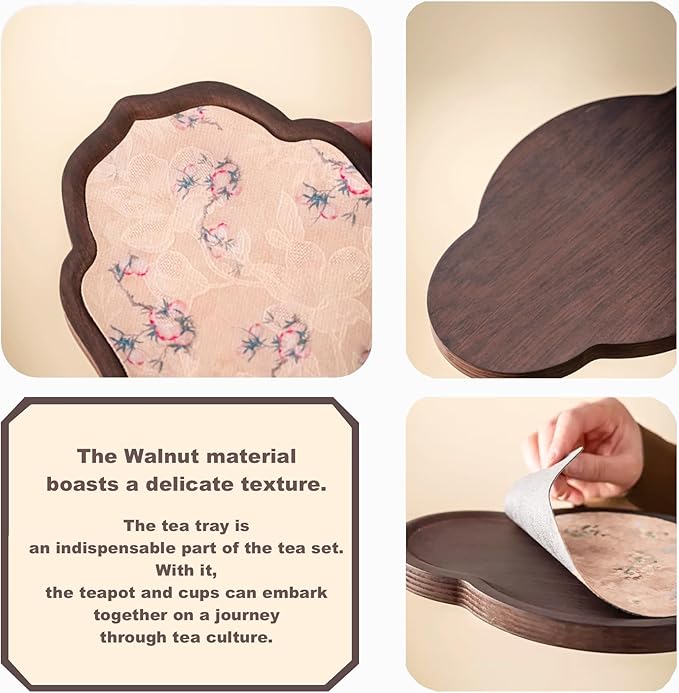 Walnut Wood Serving Tray, Tea Tray,Kungfu Tea Table Placemat,Oval Wooden Plates Decorative Farmhouse Platter for Tea Table,Coffee Table, Ottoman, for Kitchen Counter Home,Living Room,Party