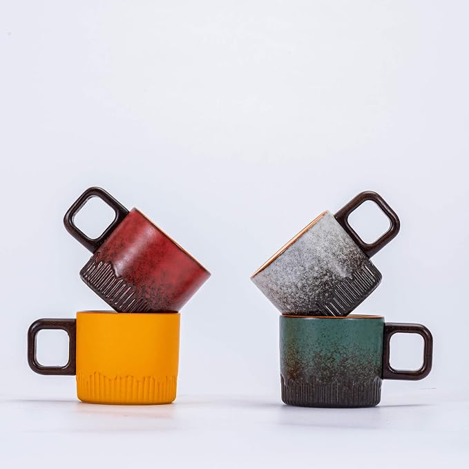 Zurucily Espresso Cups Set of 2, 2 oz Ceramic Espresso Cups, Demitasse Cups for Tea or Coffee (Gray)