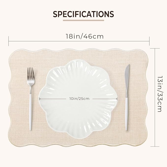 AHHFSMEI Faux Linen Placemats Set of 6 Heat Resistant Non-Slip Stain Proof Table Mats for Kitchen Dining Elegant Decor Place Mats (Beige)