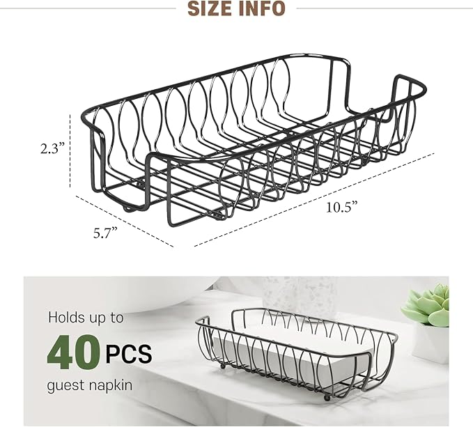 Guest Hand Towel Holder Tray for Bathroom Countertop,Black Metal | Guest Bathroom, Powder Room & Vanity Use
