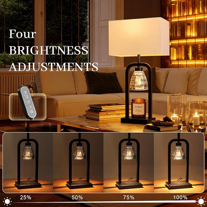 PoKat Electric Candle Warmer Lamps Gold, Lamp Candle Warmers with Timer Dimmer, Wax Light Warming Table Lamps Set of 2 for Jar Candles, Modern Bedside Lamp for Home Decor Living Room, Bulb Included
