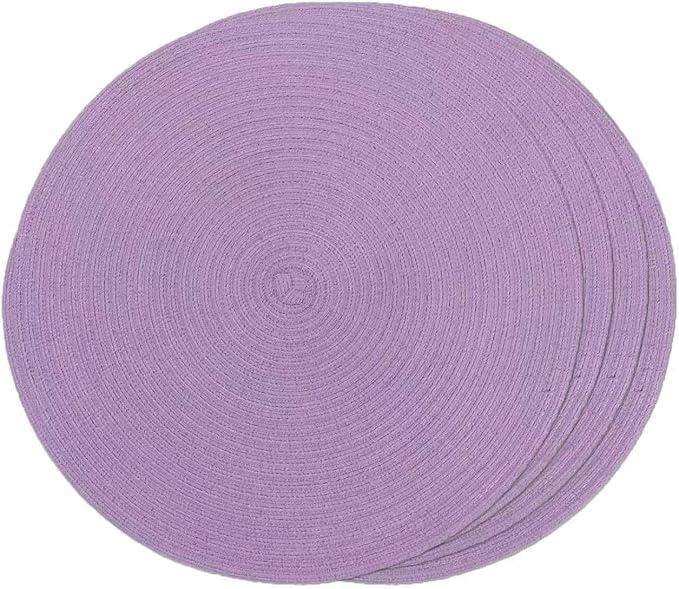 FunWheat Round Braided Placemats Set of 4 Place mats for Dining Tables Woven Heat Resistant Table Mats 15 inch (Light Purple,4pcs)