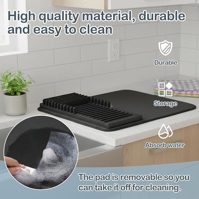 Dish Drying Rack with 2 Mats, Small Dish Rack & Dish Drainer for Kitchen Counter, Plastic Dish Drying Rack for Dishes, Cups & Bowls, Compact Countertop Dish Racks for Kitchen