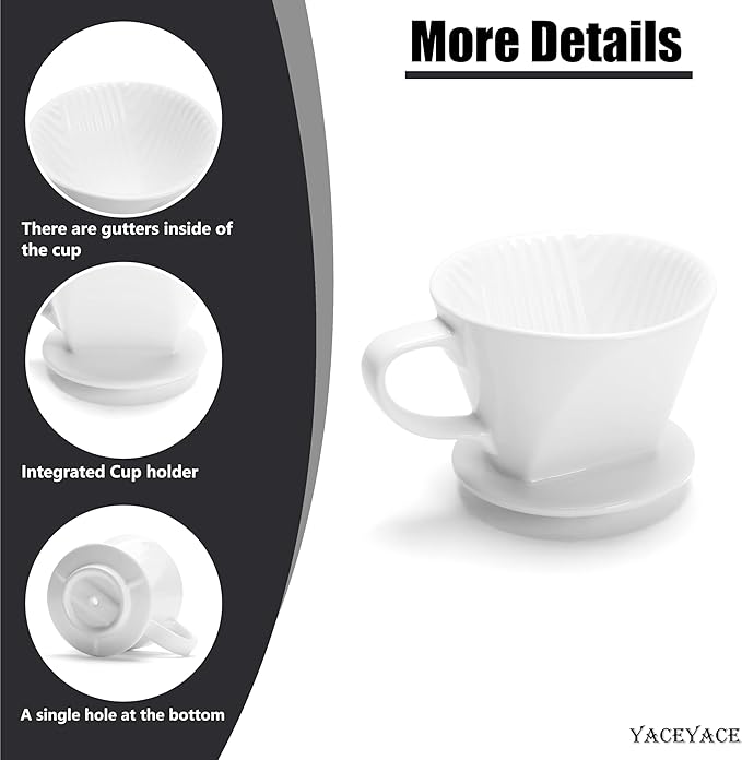 Ceramic Coffee Dripper, White Ceramic Pour Over with Single Hole, Medium Pour Over Coffee Dripper for Café, Bar, Shop, Office, Home