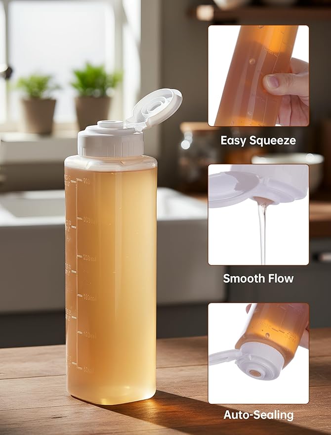 NiHome No Drip Honey Dispenser, 10 oz BPA-Free - Superior Leak-Proof Design Ensures Precise, Mess-Free Pouring with a Simple Squeeze. Perfect for Honey, Syrup, Ketchup & More(2PCS)